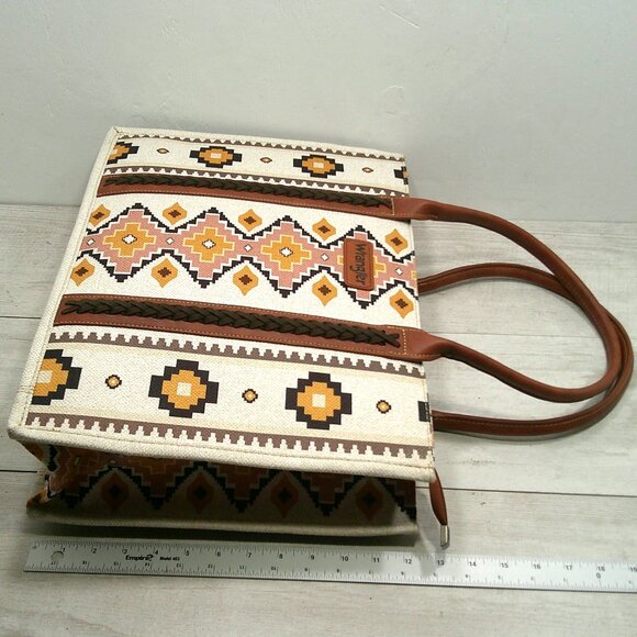 Wrangler Southwestern Aztec Mexican Style Print Canvas Wide Full Zip Tote Bag - Picture 5 of 14